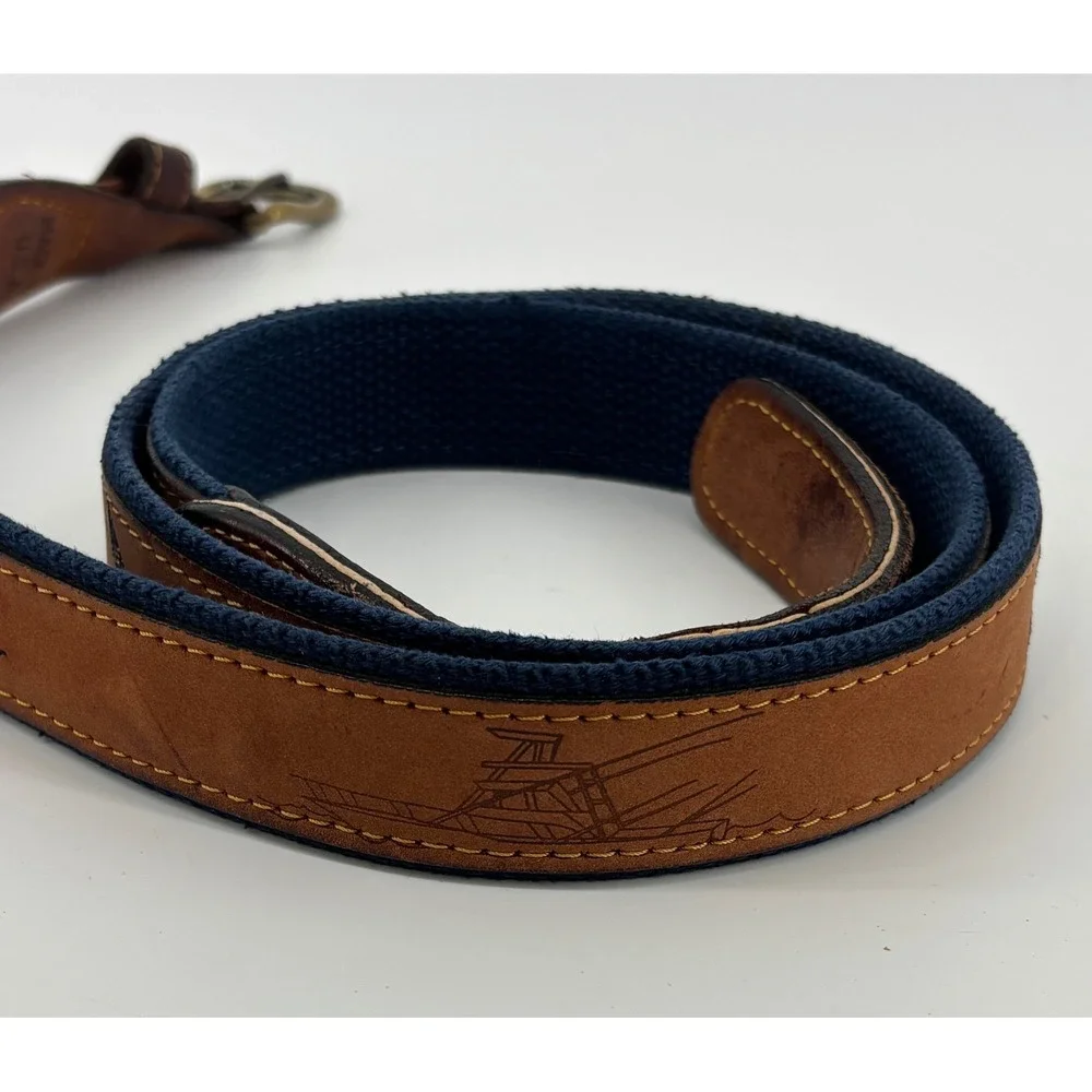 VTG Zeppelin Fish Canvas Leather Belt Size 46 Solid Brass Buckle Made In USA
